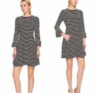 Kate Spade Broome Street Black White Stripe Dress Fit & Flare Pockets Size Small